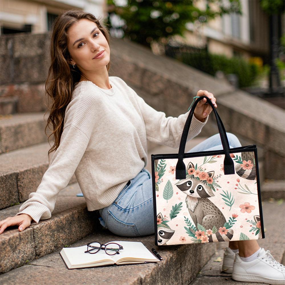 Cute Raccoon Printed Shopping Tote