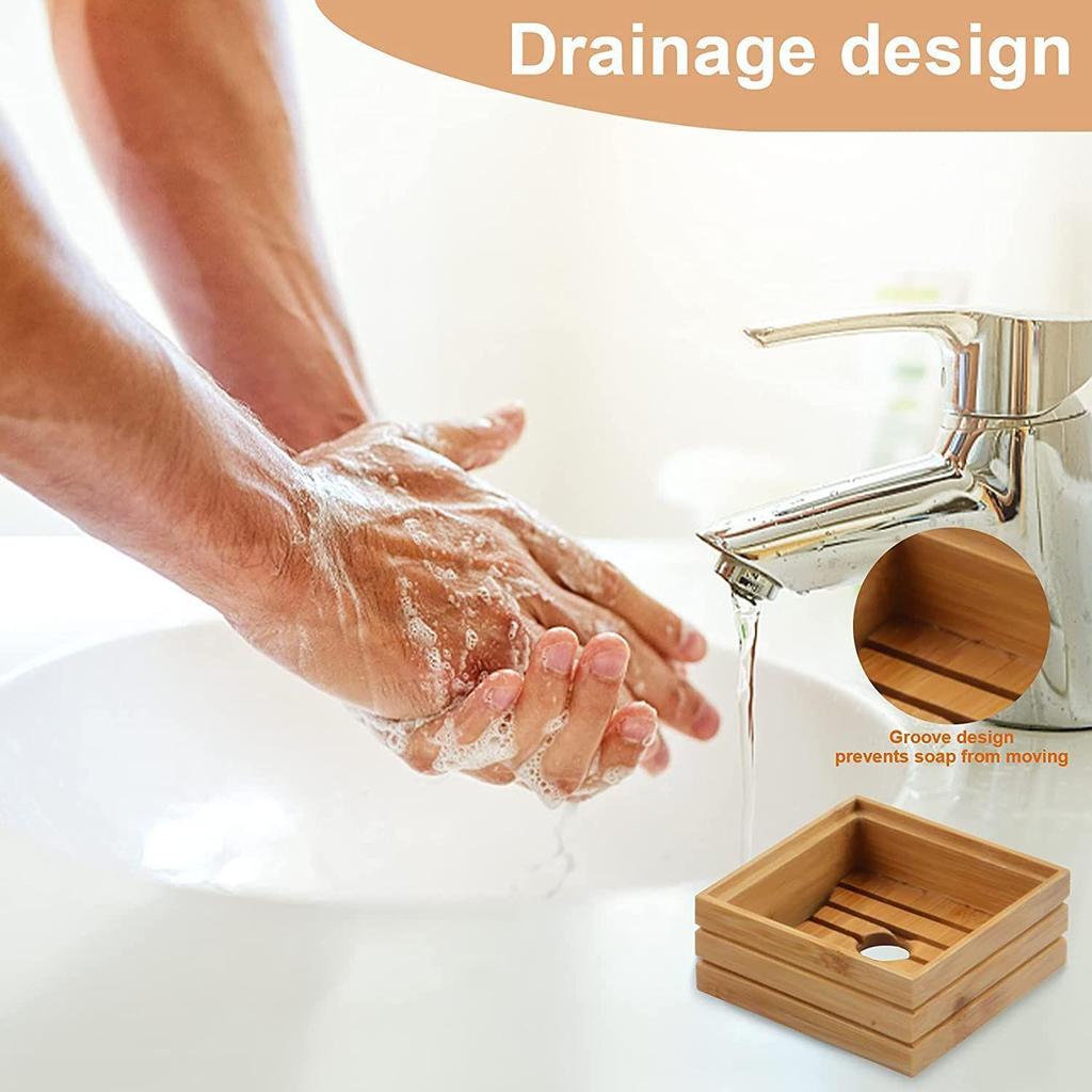 Bamboo Wood Square Soap Dish With Lid Drainage Soap Holder No Suction Cup Bathroom Soap Storage Box For Household Shower Room