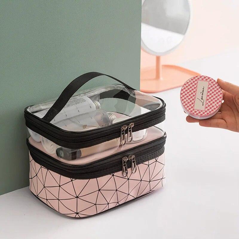 Double Makeup Bag Large Capacity Multi-functional Portable Travel Storage Portable Zipper Skin Care Toiletry Bag