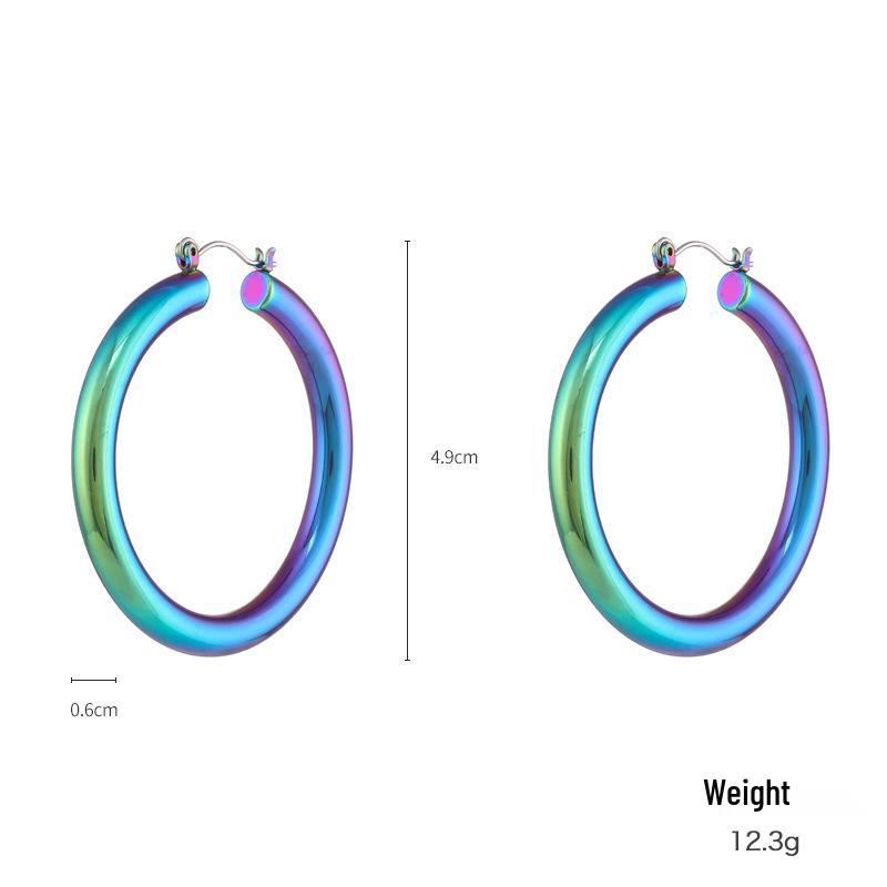 Kenjie Iridescent Electroplated Classic Hoop Earrings for Women - Colorful Punk Retro Style.