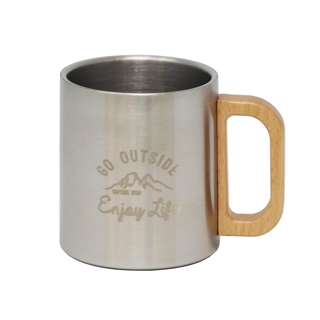 CAPTAIN STAG (CAPTAIN STAG) Monte UH-2020 Outdoor CupMugTumbler, Double Stainless Steel, Hollow Insulation, HotCold Insulation, 250ml, Wooden Handle,