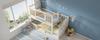 Bunk Bed 90x200 cm White Cabin Style with Wooden Windows and Stair Cabinet, with 2 Sleeping Surfaces, Slatted Frame Included, EN 747, without Mattress