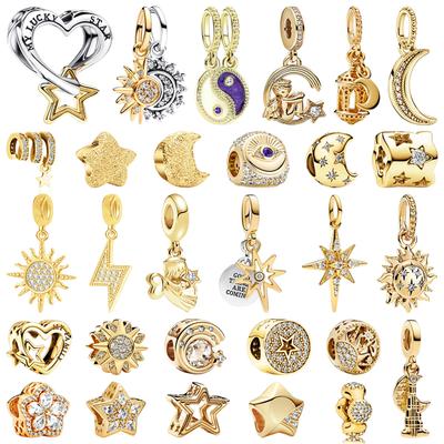 Diy Jewelry Gift Sparkling Golden North Star Lucky Star & Heart Splittable Sun & Moon Angel Charm Beads Fit Original Bracelets