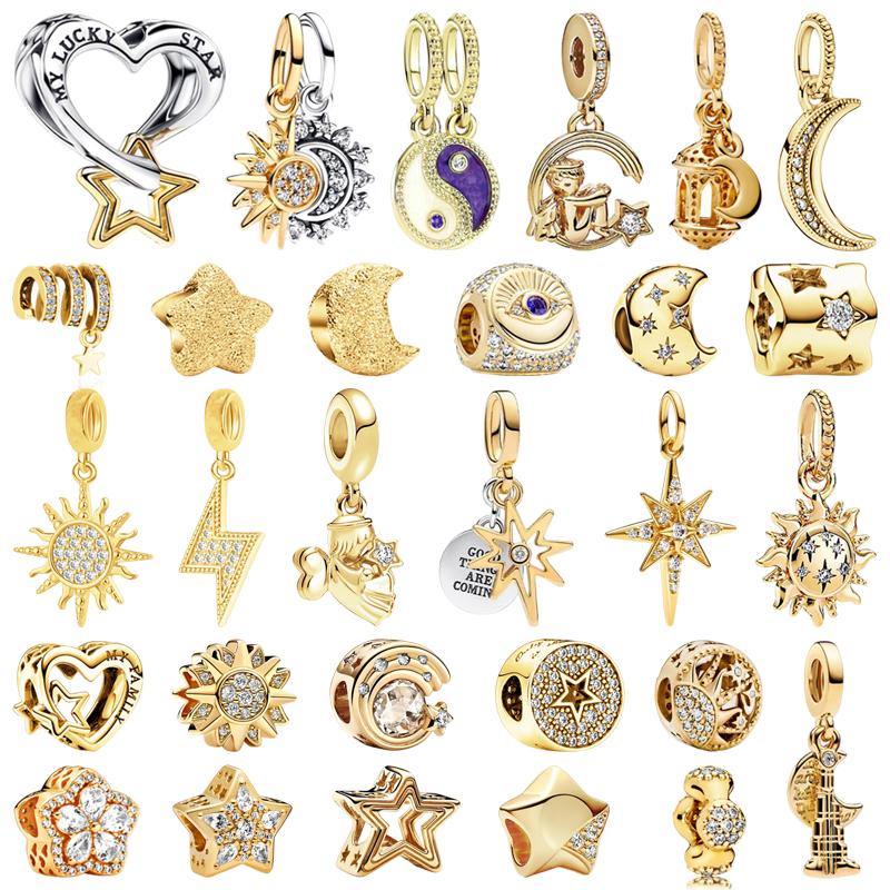 Diy Jewelry Gift Sparkling Golden North Star Lucky Star & Heart Splittable Sun & Moon Angel Charm Beads Fit Original Bracelets