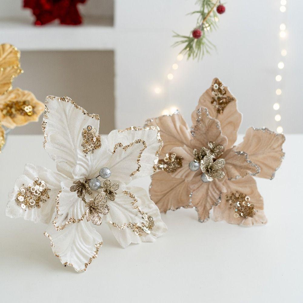 

22cm Artificial Poinsettia Flower Simulation Sequins Flower Christmas Glitter Flower Party Gifts шампанского