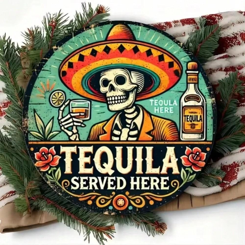 Tequila Servie Ici Panneau Mural en Métal Décor Rétro pour Bar Maison Pub Art en Tôle Vintage