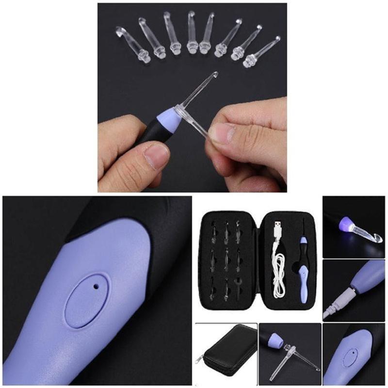 New 9 In 1 Light Up Light Up Crochet Hooks Knitting Needles Set USB Knitting Weave Tool Kit Hooks Crochet LED Needles
