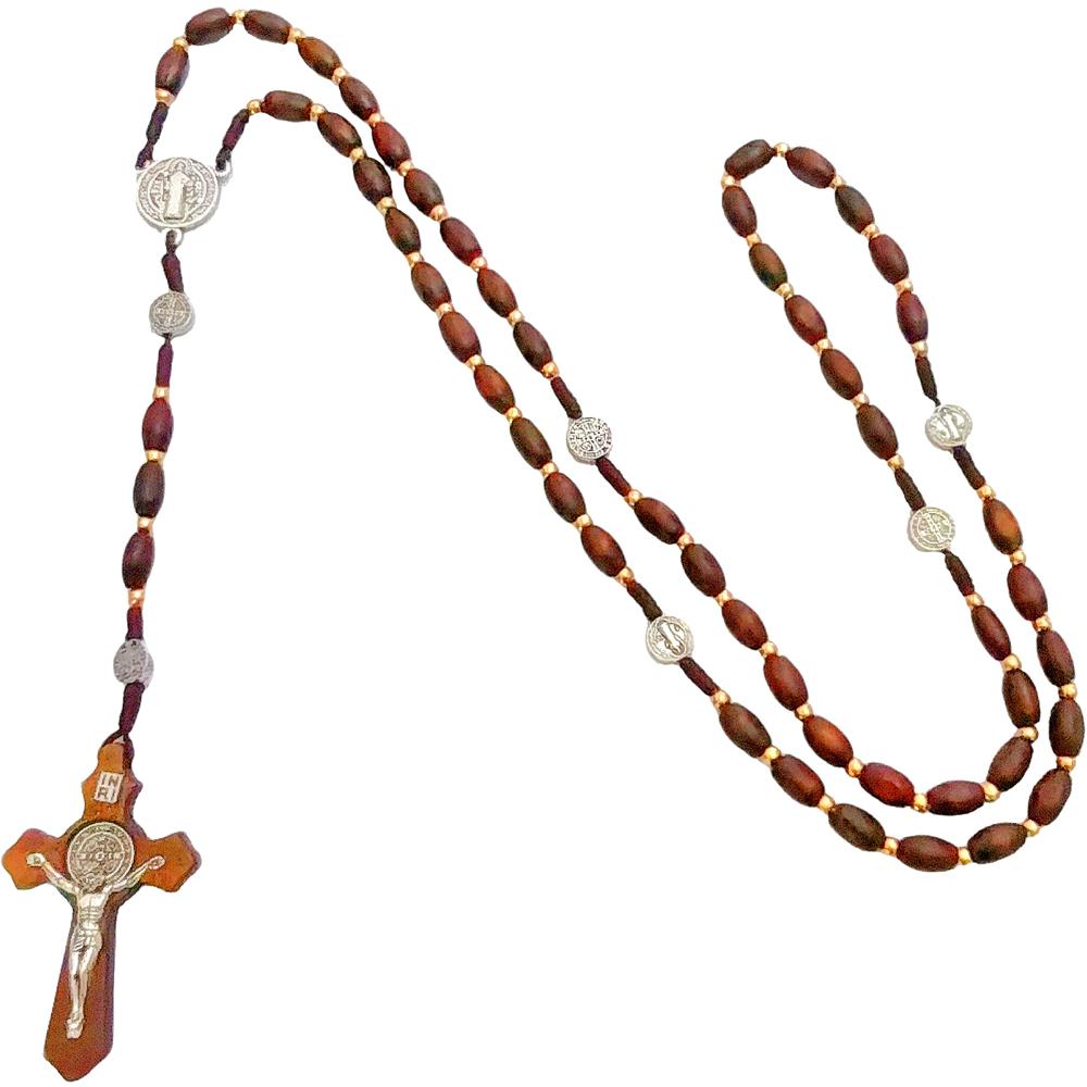 Hot Selling Religious Zircon Natural Wood Beads Handmade Woven Cross Pendant Necklace for Protestant