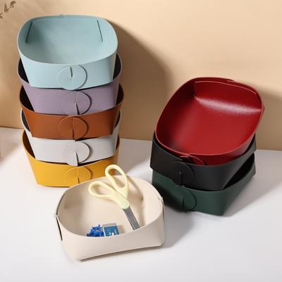 1PC L PU Leather Storage Tray Desktop Foldable Storage Box Key Bedroom Cosmetics Jewelry Home Miscellaneous Storage Box