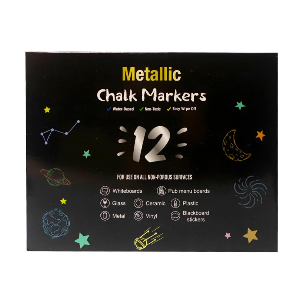 

12 Colored Removable Metallic Liquid Chalk Marker Pen Set for Blackboard LED Board Glass Ceramics