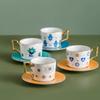 Juego de Taza de Café y Té de Cerámica con Platillo, Moda Europea Azul Ojo Maligno, 250ml, para Té de la Tarde en Casa