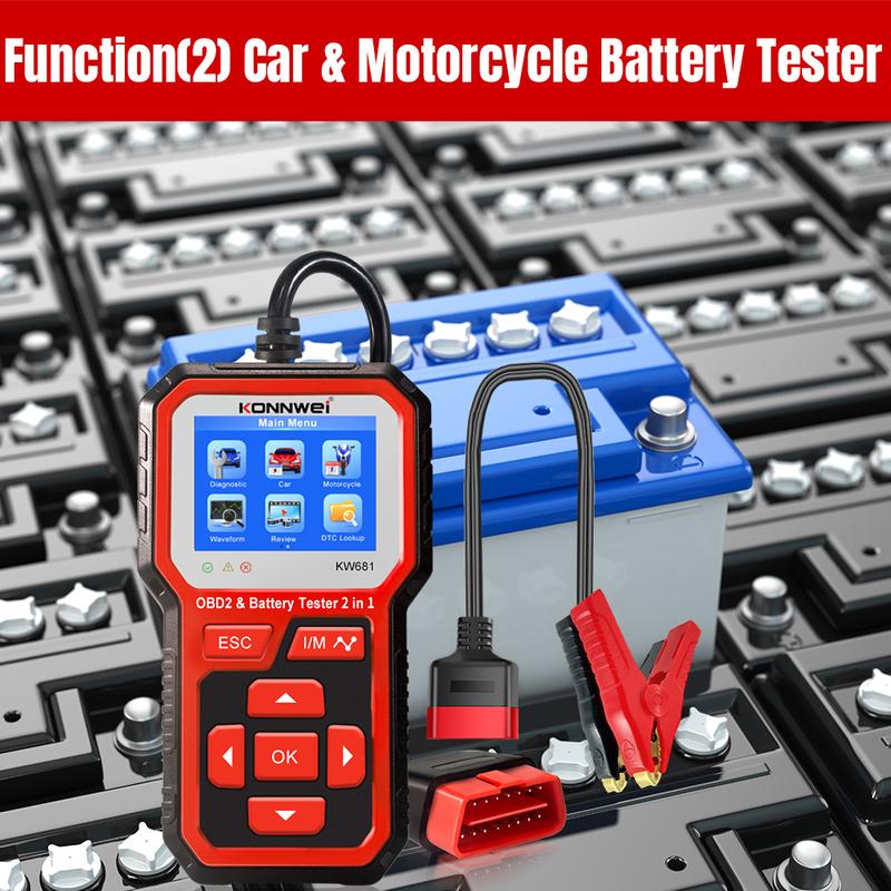 KONNWEI KW681 Car OBD2 Scanner Battery Tester 2in1 6V 12V Clear Trouble Codes Read Data Stream Freeze Frame Car Diagnostic Tools