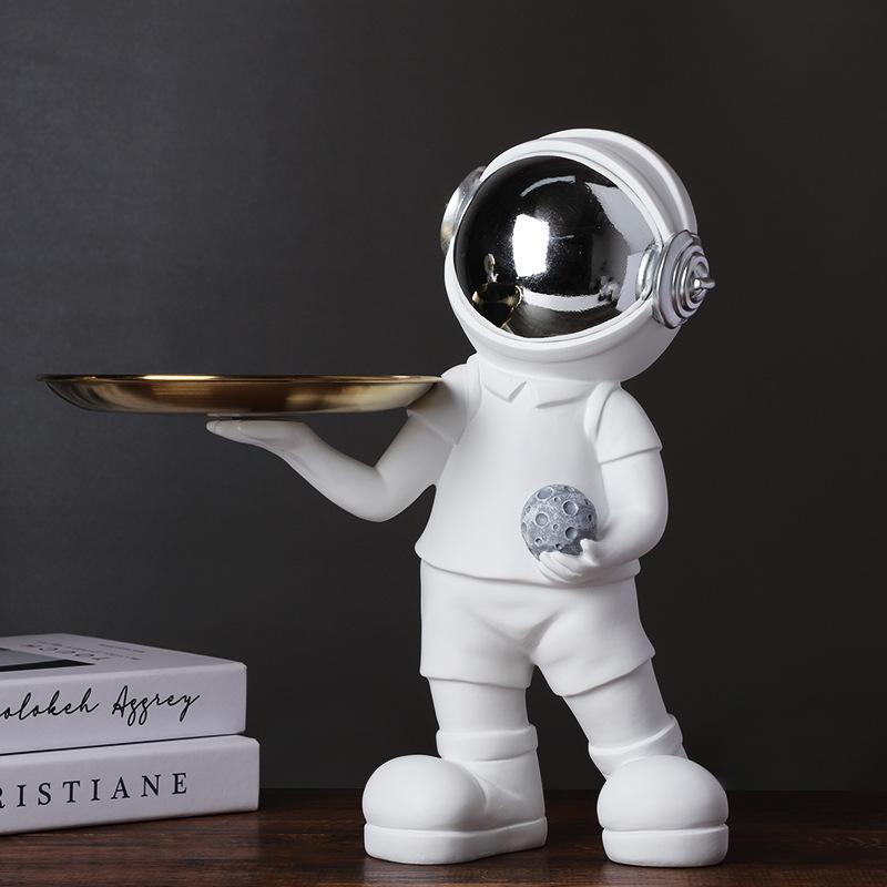 Nordic Astronaut Statue Storage Tray Spaceman Figurines Resin Ornament Home Decoration Living Room Desktop Key Storage Kids Gift