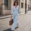 Lightweight Polyester Jumpsuit Women's Long Sleeve Jumpsuit, Deep V Neck Loose Wide Leg Comfortable Women Rompers, High Waist Summer Casual One Piece