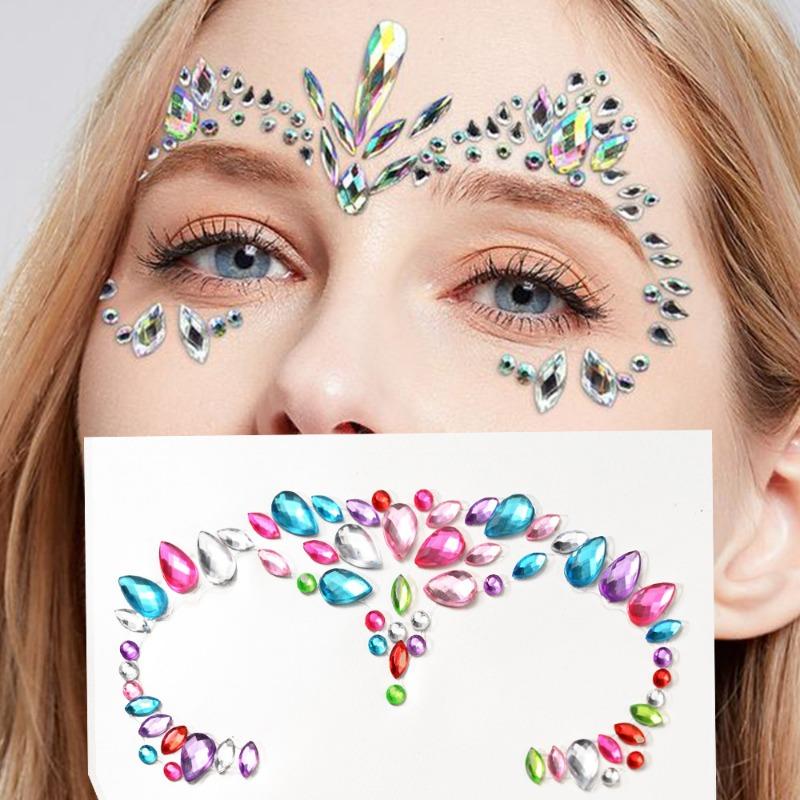 Europe Masquerade Face Stickers Safe Acrylic Drill Adults Children Facial Decoration Adhesive Stickers Party Dance Supplies