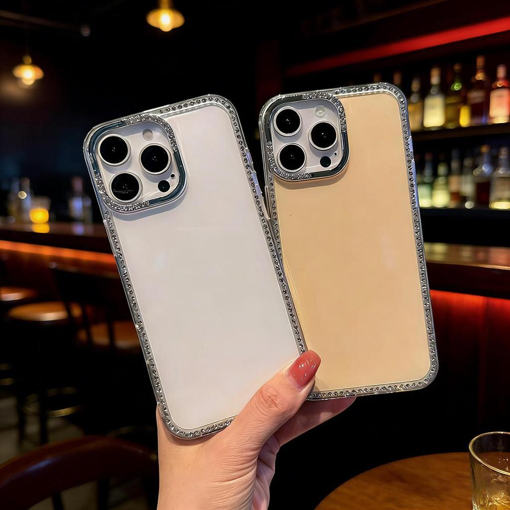 Luxury Rhinestone Edge Candy Color Anti-Drop Phone Case for iPhone 13/14/16 Pro Max 