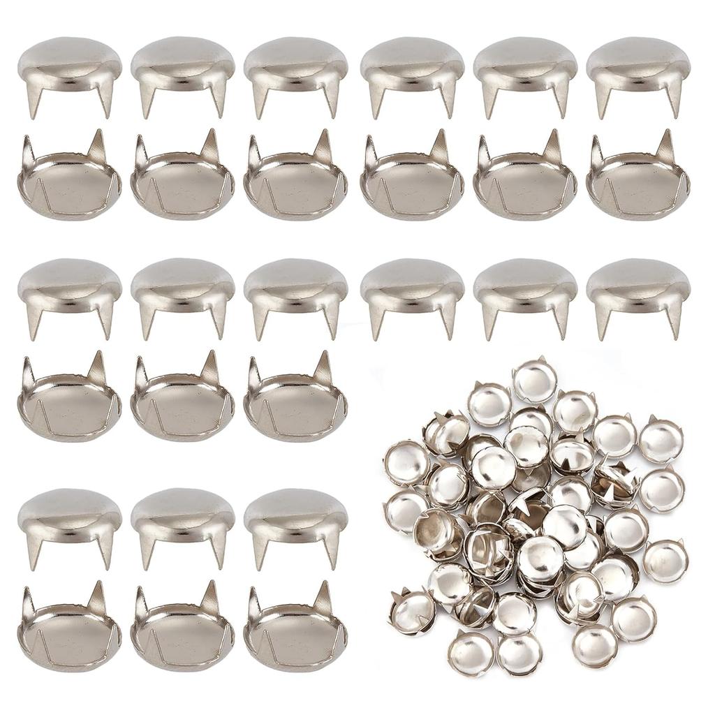 NICENEEDED 250 Pcs Round Dome Rivets, 10 Mm Claw Nailheads Spots Stud, Silver Head Spike Prong Nail Punk Rock Nailheads Claw Beads for DIY Clothes