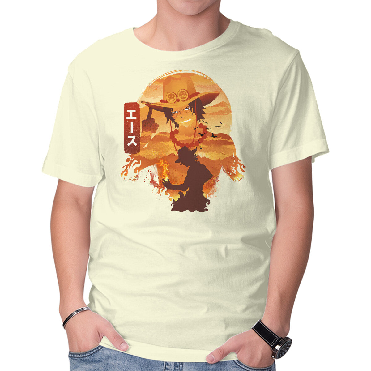 Unisex Crew Neck T-Shirt Ukiyo E Ace Graphic Short Sleeve Casual Tee M