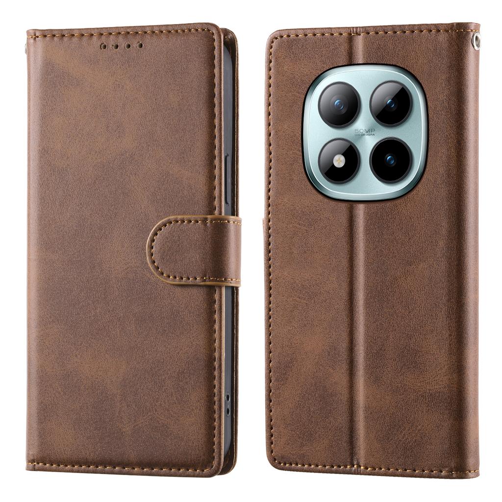 For Xiaomi Poco M8 Pro 5G/Redmi Note 15 Pro+ 5G (Global) Case Stand Wallet Calf Texture PU Leather Flip Phone Cover with Wrist Strap