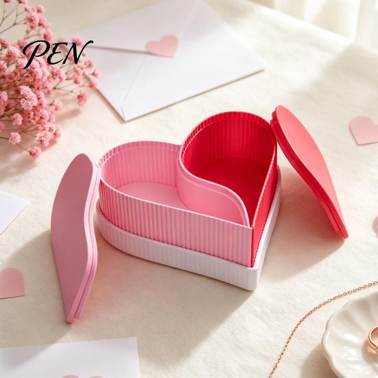 Necklace Earring Desktop Organizer Heart Shape Storage Box, 3D Printed Detachable Dual Compartment Jewelry Organizer, Decorative Wedding Anniversary