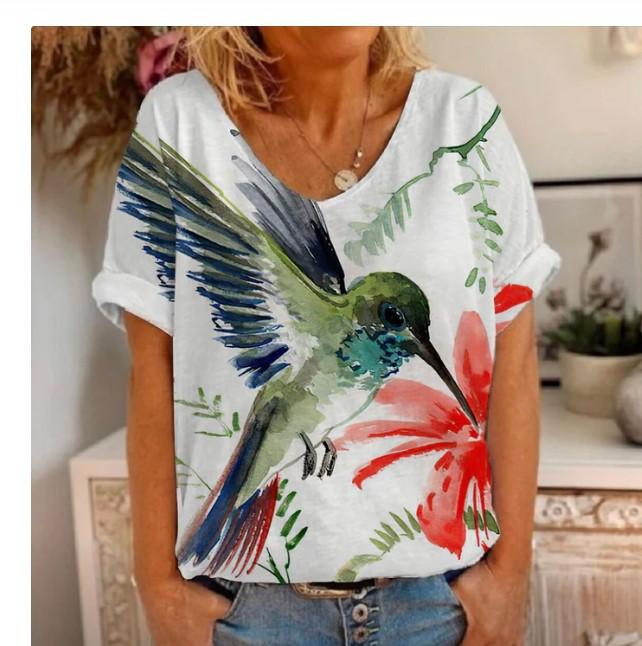 

Футболки с рисунком цветов и животных, 3D-печать, короткий рукав, футболка, женский топ с V-образным вырезом 5XL