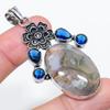 Natural Indian Moss Agate, Topaz 925 Sterling Silver Jewelry Pendant 2.48" O2v25