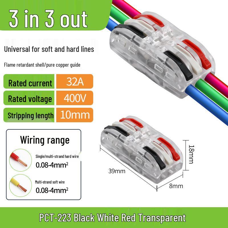 PCT Push-in Quick Wiring Terminal and Branch Connector for Stranded/Solid Wire, 2-in 2-out