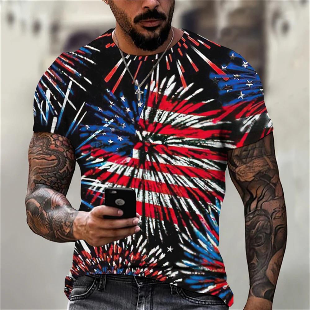 Letní pánské tričko 3D tisk Tričko s vlajkou USA Velká trička Topy Neformální Krátký rukáv Americký Streetwear Móda Muži Oblečení