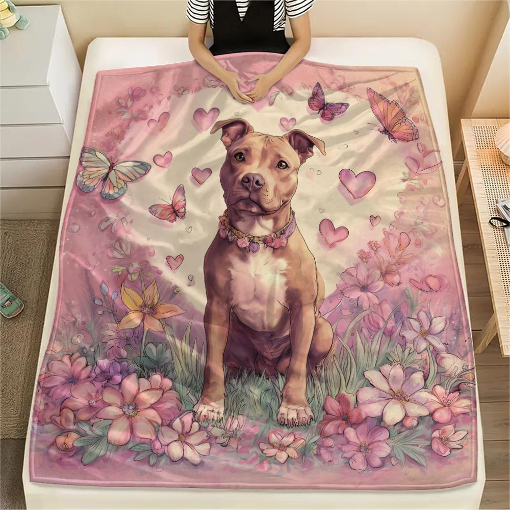 Pink Pitbull,pattern Flannel Blanket, High quality Comfortable for All Seasons, Home Decor, Warmth and Comfort, Perfect for Gifts.