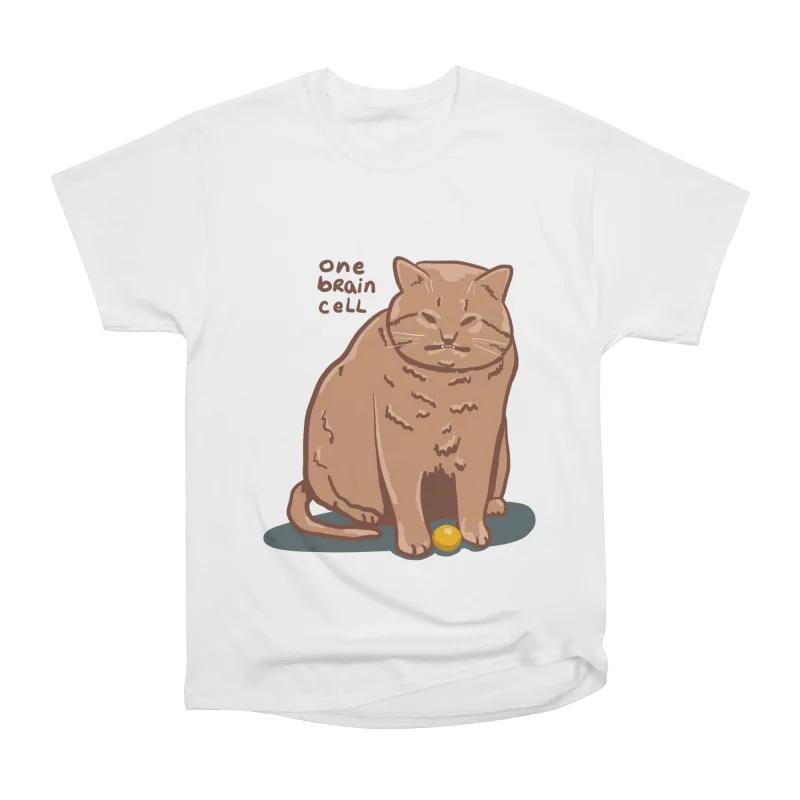 

Men Casual Shirts Short Sleeves ONE BRAIN CELL ORANGE CAT Tees Oversized T-shirts S белый