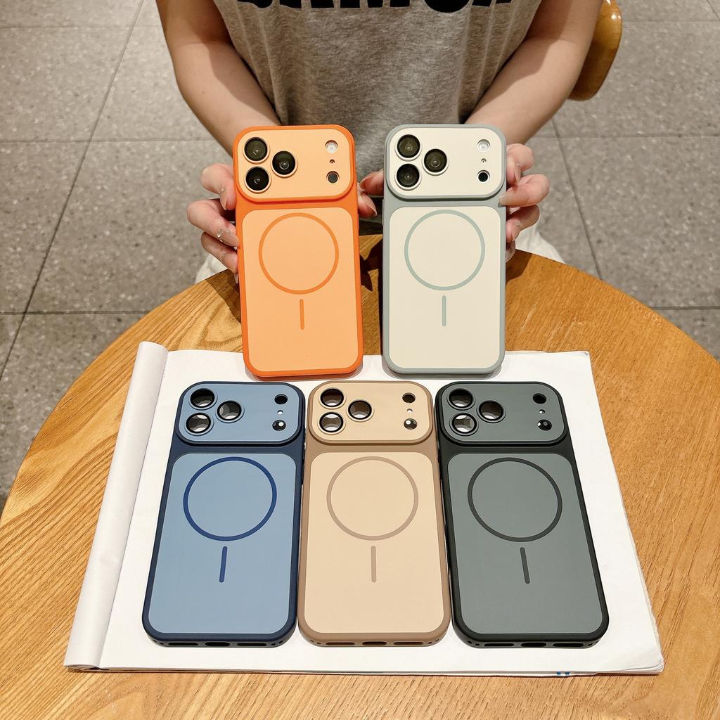 Suitable for Apple 17promax Thin Ring Magnetic Skin Suction Mobile Phone Case iPhone16 Contrasting Color 15 All-inclusive