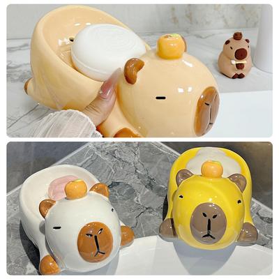 Soap Box Draining Soap Bathroom Household Ceramic Cute and Non Draining Cartoon Soap Dish Surprise Gift for Friends