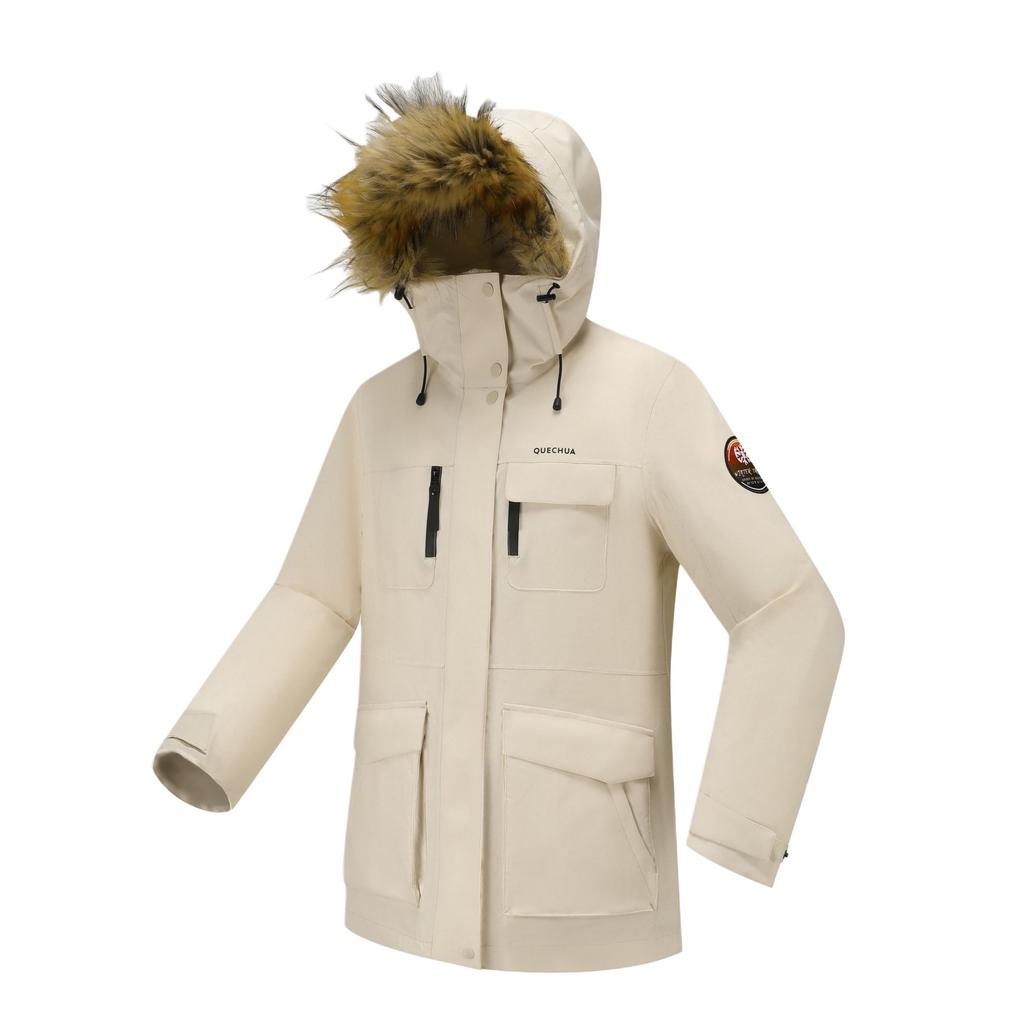 DECATHLON SH900 QUECHUA Minimalist Letter Warm Waterproof Hooded Down Jacket Women's Cream Beige