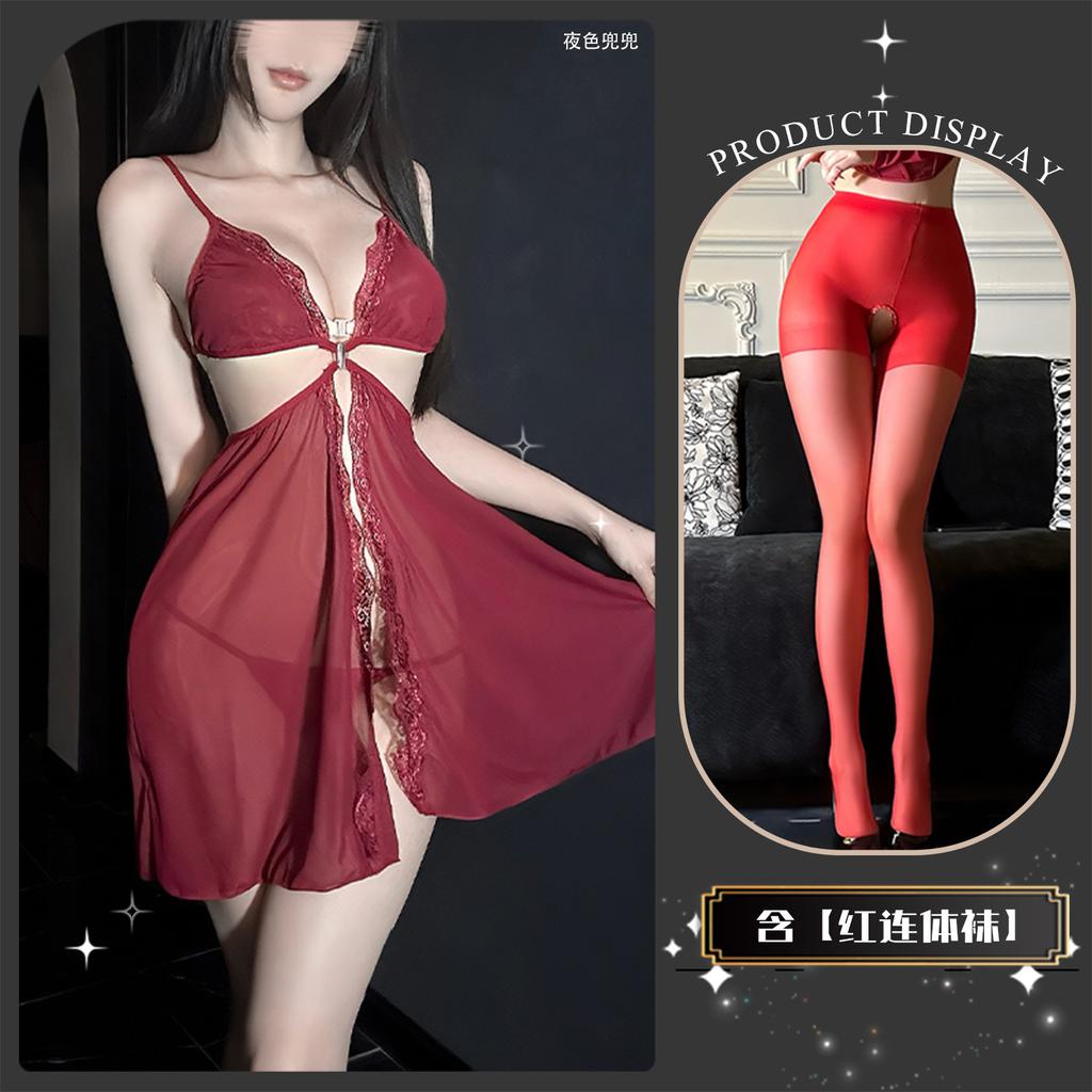 Sex underwear transparent steel tray gathers Sao suspender lace backless perspective sex nightdress seduction suit women