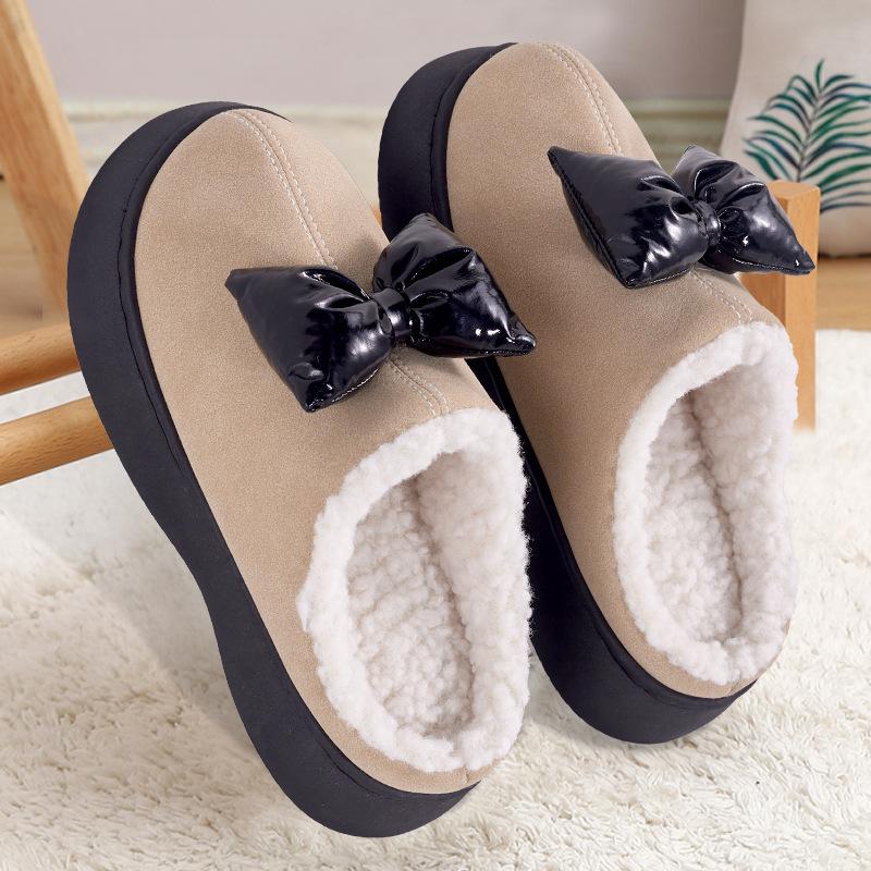 Warme Baumwollpantoffeln Herbst und Winter Schleife Indoor dicker Boden verschleißfest desodorierend Außenbekleidung rutschfeste Baumwollpantoffeln Winter