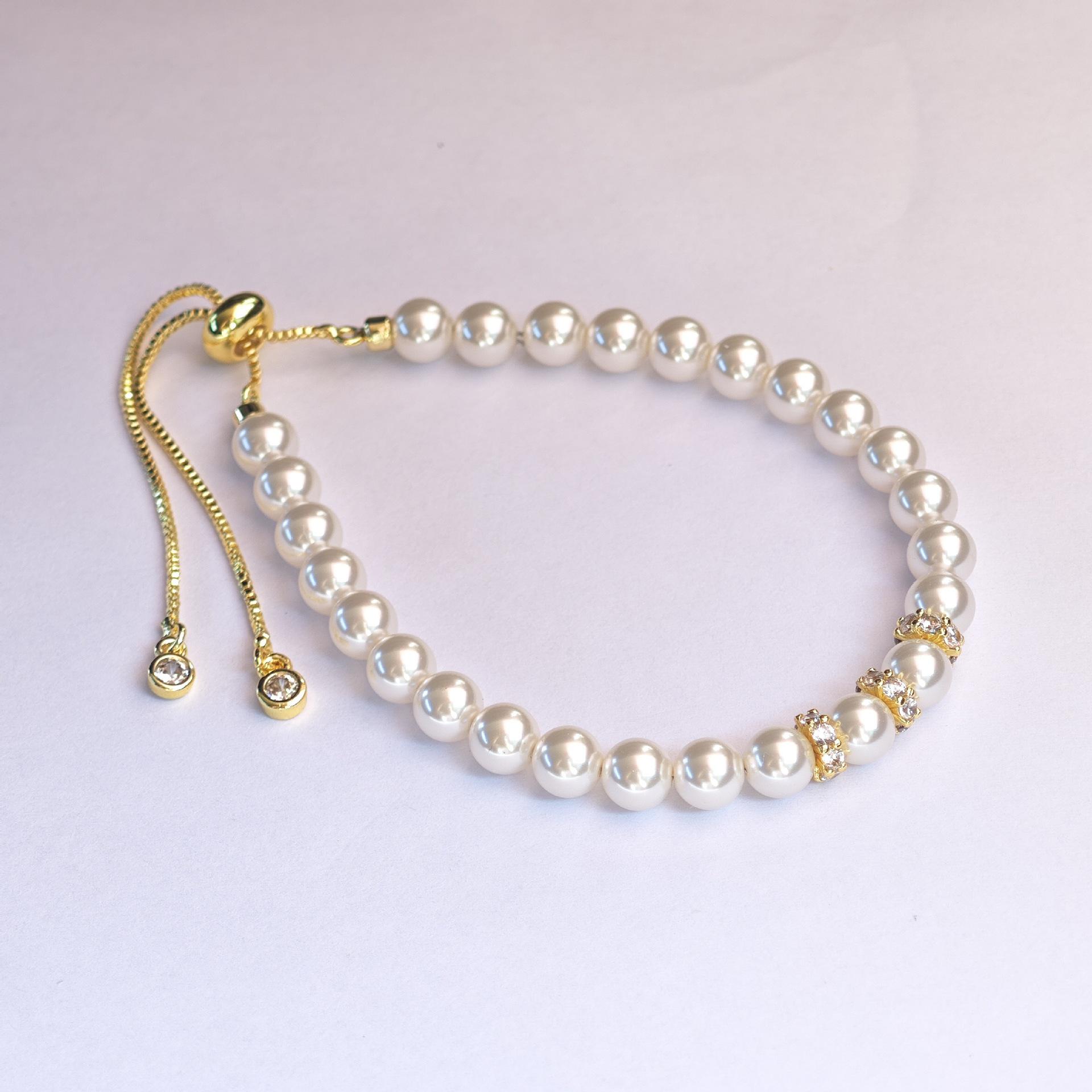 

Elegant Faux Pearl Crystal Bracelet – Women s Luxurious Pull-Type Jewelry 6mm (Beads Length 15cm)