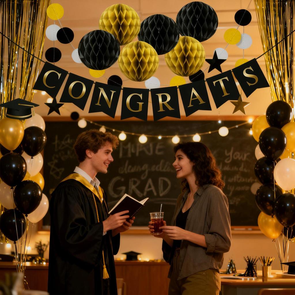 2026 Graduation Banner Graduation Theme Sign Ornament Paper Stars Balls Happy Graduation Banner For College High School