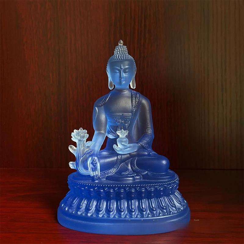 Blue Coloured Glaze Medicine Buddha Buddha Statue Ornament, Light Buddha Buddha Home Worship, Buddha Hall Decoration