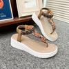 2025 casual fashion wooden bead buckle rhinestone flat sandals pinch feet seaside beach flip-flops large size women's shoes