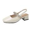 Kitten Heel Back Empty Rhinestone Mary Jane Single Shoes Women's New Spring and Summer Temperament Baotou Square Heel Sandals