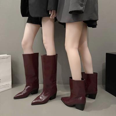 Mode Hiver Talon Épais Bout Pointu Femme Bottes Hautes au Genou Dames Élégantes Bottines Longues à Enfiler botas de inverno feminina