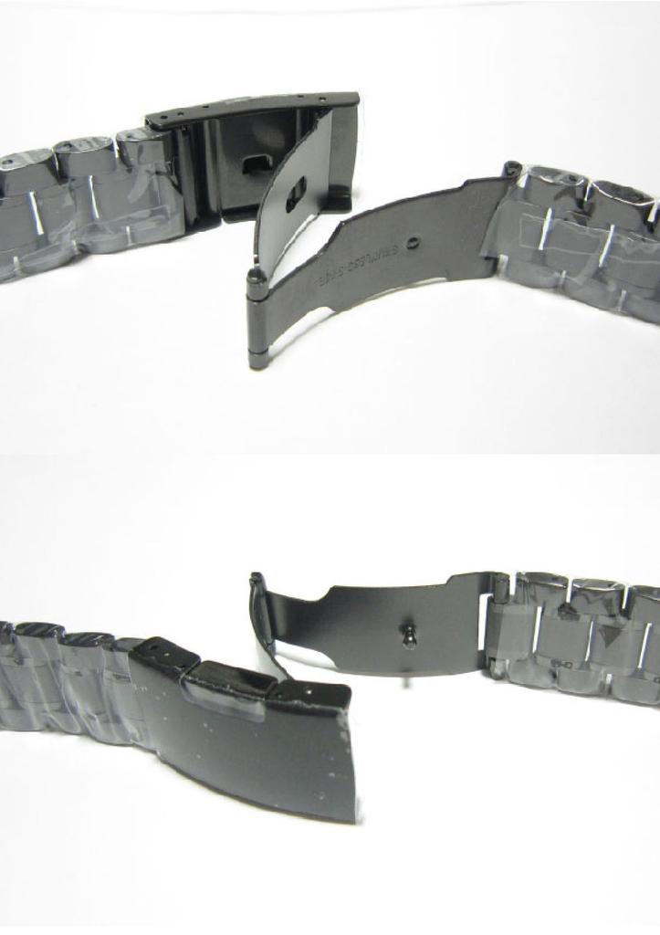 Edelstahl-Uhrenarmband, 3-gliedrig, Druckknopfschließe, 22mm, D-Schließe [Uhrenarmband + Federstege + Federstegwerkzeug] 3-teiliges Set, schwarz, 22mm