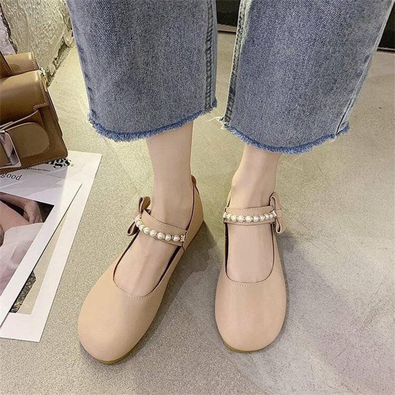 Fairy wind gentle flat-bottomed pearl single shoes female 2025 summer new versatile Mary Jane student lazy beanie shoes