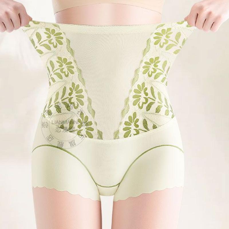 Women's High-Waisted Lace Liner Underwear Anti-Slip Body Shaping Waist Trainer Strong Tummy Control Pants Seamless Butt Lifting Briefs