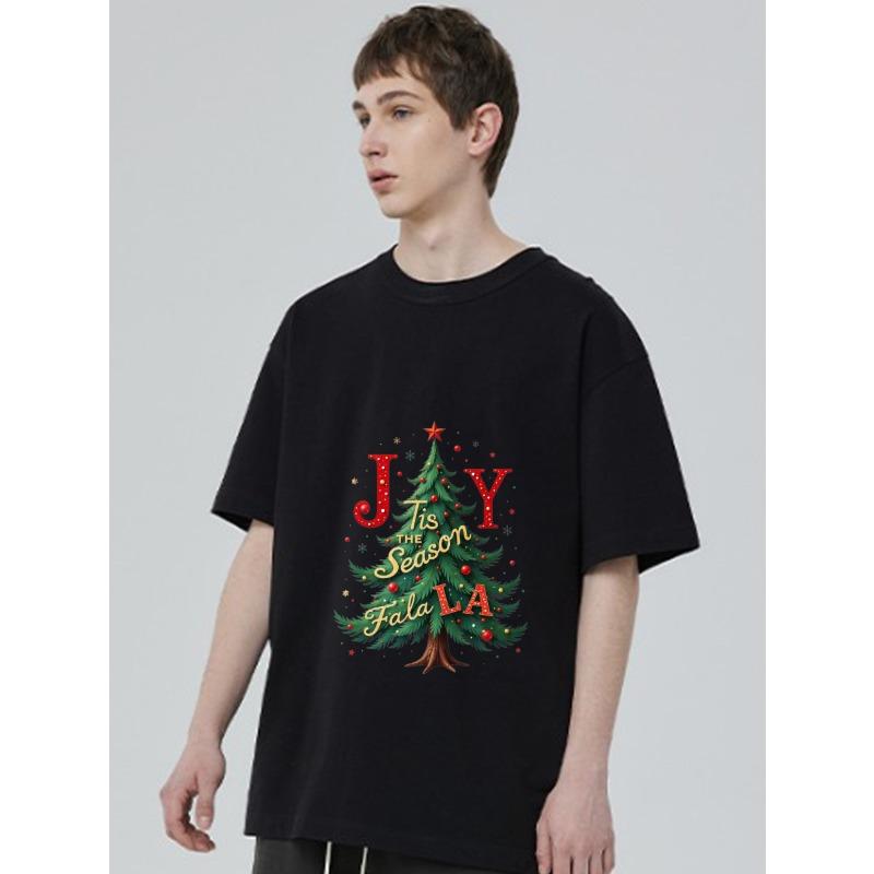 Christmas T Shirt Black Joy Tis The Season Falala Christmas Tree Print Holiday Party Wear