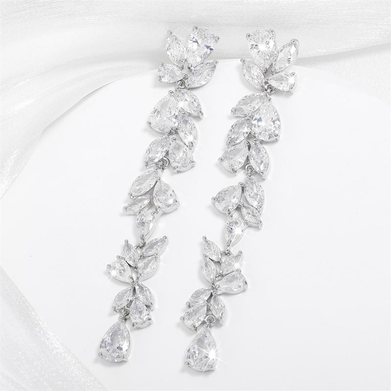

ZAKOL Luxury Leaf Cubic Zirconia Long Earrings For Women Elegant Shiny CZ Bridal Earring Party Wedding Zircon