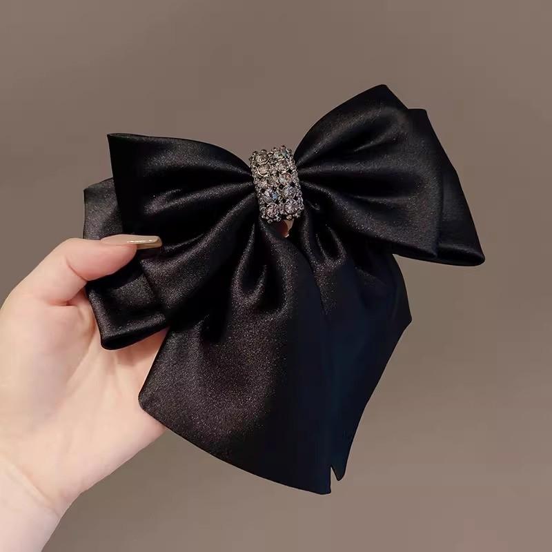 Romantic Rose Story Hair Clip With Satin Ribbon And Water Drip Rhinestones For Women