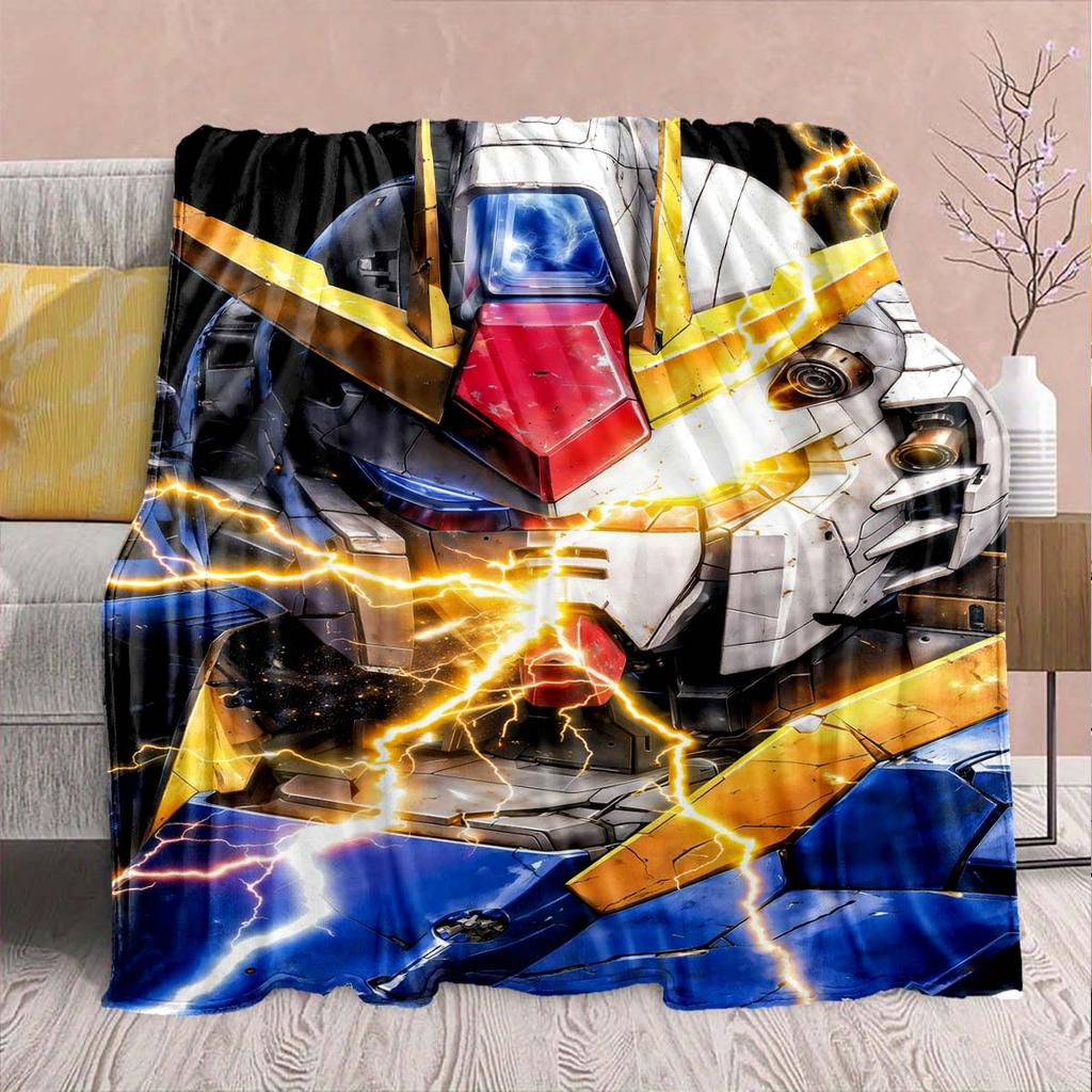 Gundam Anime Flannel Blanket - Soft Warm Perfect for Sofa, Bedding Camping Travel Office Home Decor -QJY