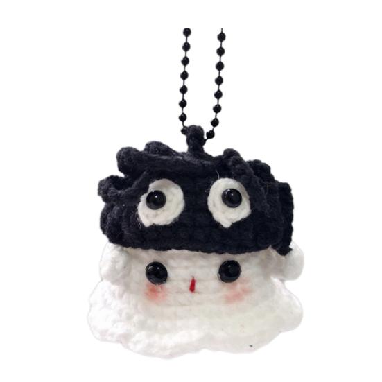 Halloween Crochet Ghost Ornament Cute Handmade Knitted Frog/Cat/Spider/Strawberry Ghost Hanging Decoration for Car Rearview Mirror Bag Charm