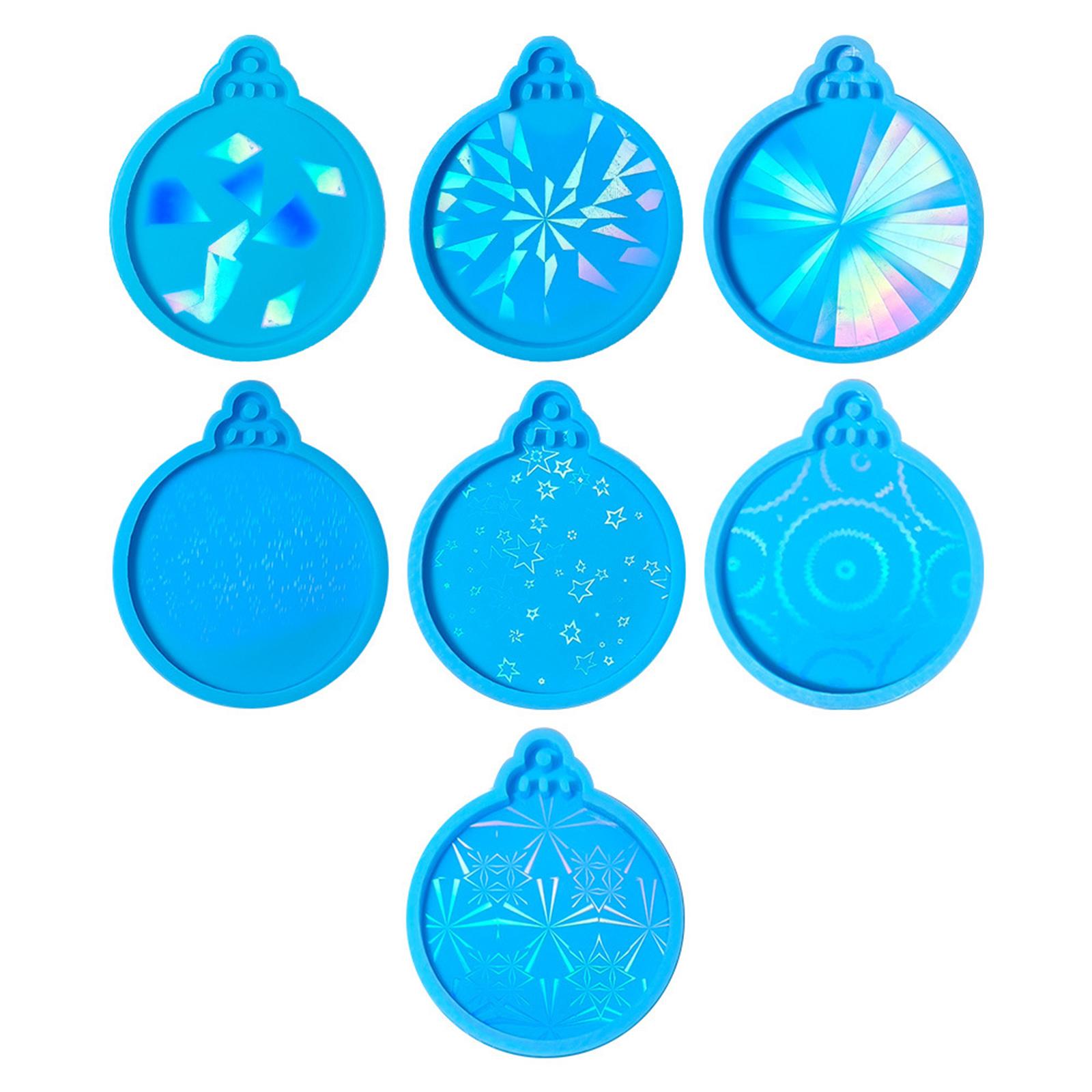 

7Pieces Silicone Resin Mold Set Round Pendant Designs for Christmas Ornaments Home Decorations and Jewelry Crafting синій